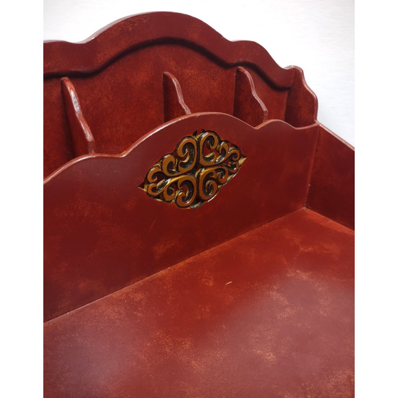 Vintage Mid Century Modern Footed Wooden Mail Letter Desk Organizer Ornate NICE! - Picture 14 of 14